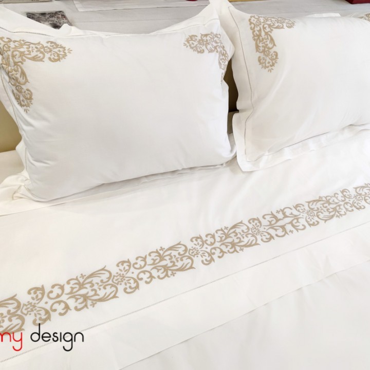 Queen size bed sheet with 2 pillowcases (50x70cm) - flower string embroidery-TMD081403